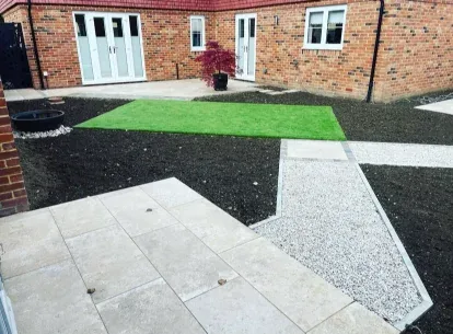 Large format porcelain slabs laid with tight, uniform joints